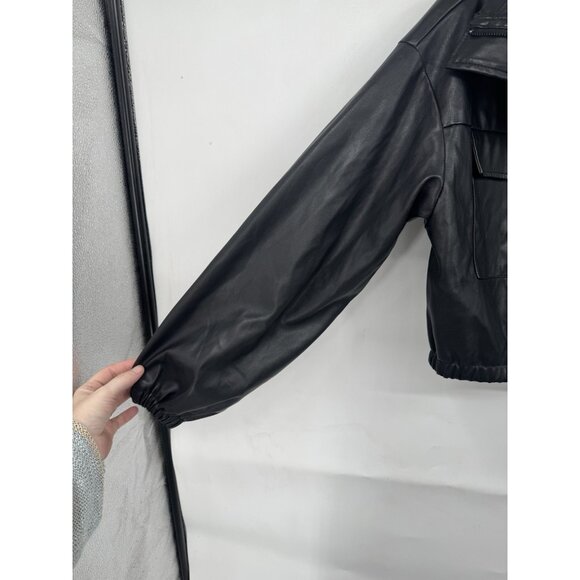 Ci Sono Outerwear Faux Vegan Leather Cropped Moto Jacket Women M Black Grunge - Picture 9 of 9